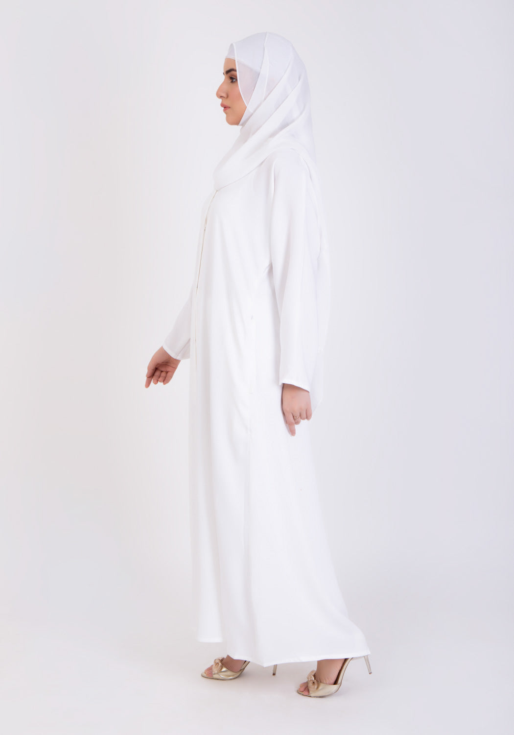 White Basic Front-Open Abaya - Abaya.pk