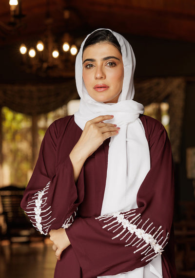 Maroon Abaya Handwork on Sleeves | Zoe