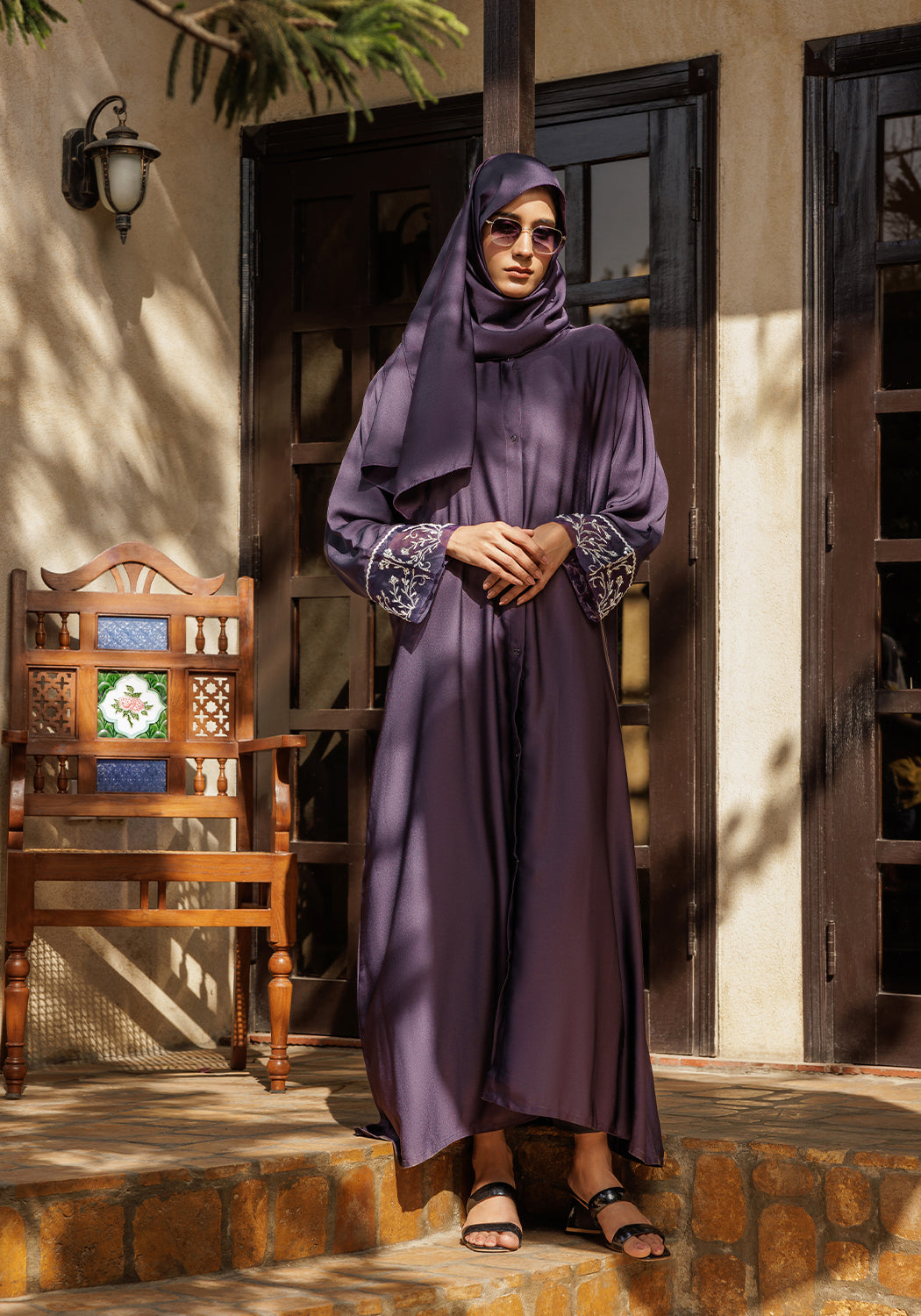 Purple Dabka Sleeves Abaya | Zoe
