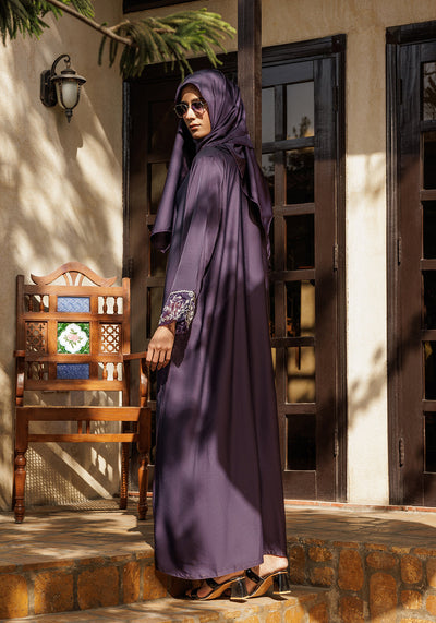 Purple Dabka Sleeves Abaya | Zoe