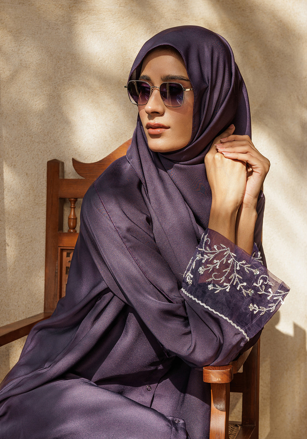 Purple Dabka Sleeves Abaya | Zoe