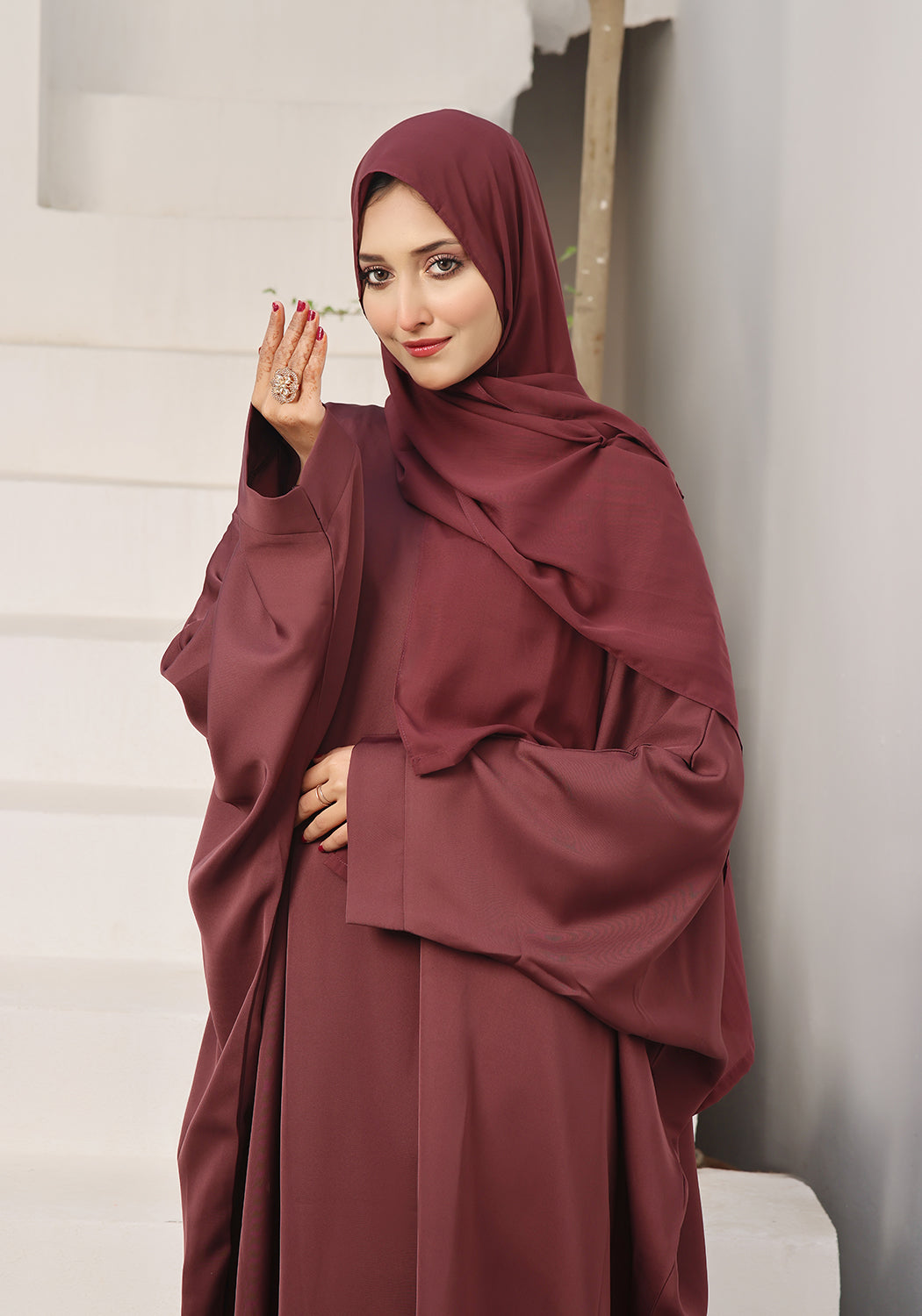 How to Elevate Your Wardrobe with the Perfect Modest Dress 1 Burgundy Butterfly Gown Abaya