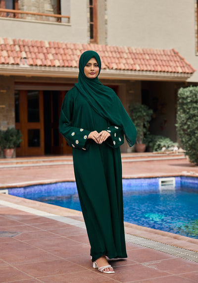 Green Floral Embroidery Abaya