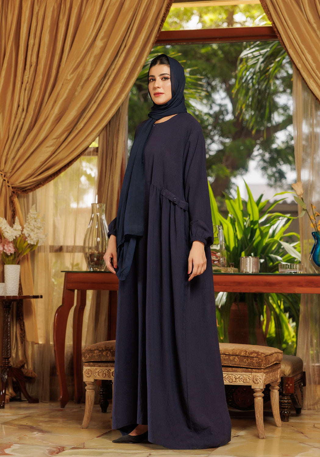 Loop Button Blue Abaya