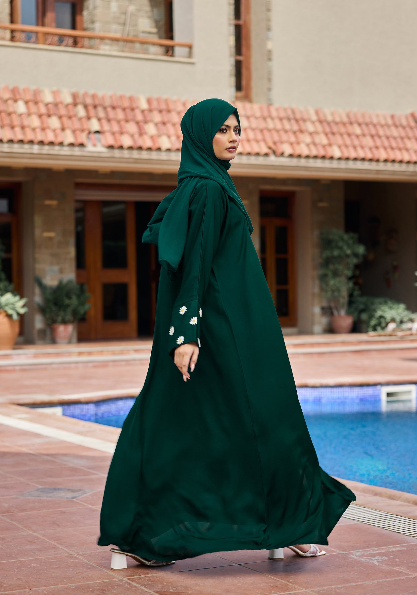 Green Floral Embroidery Abaya