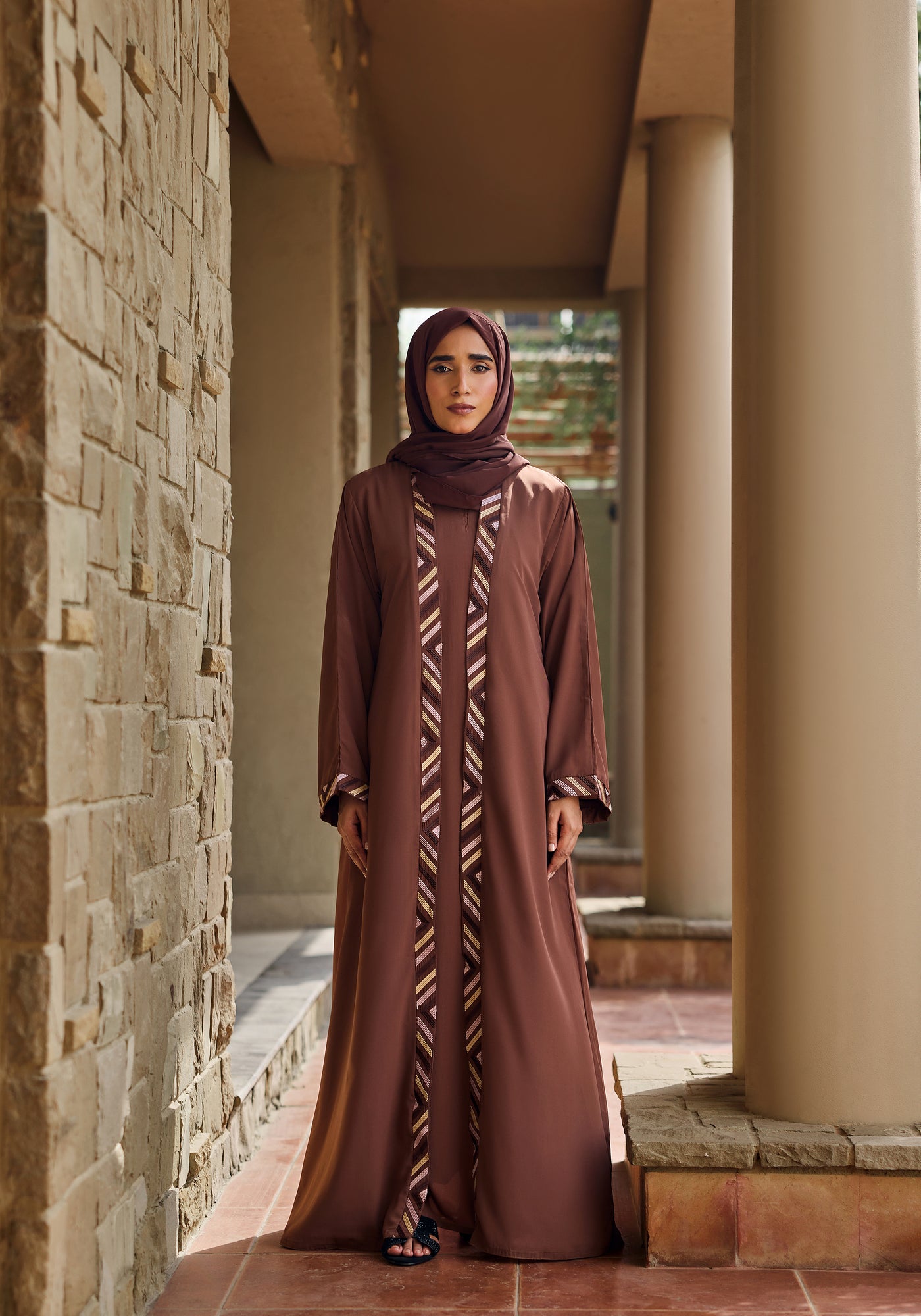 Brown Embroidery with Inner Abaya