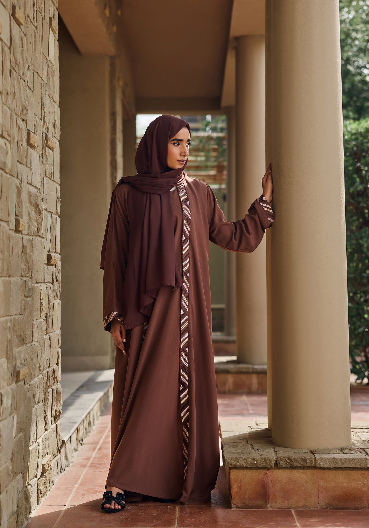 Brown Embroidery with Inner Abaya