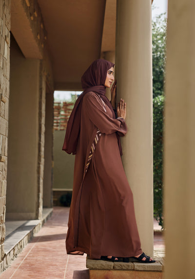 Brown Embroidery with Inner Abaya