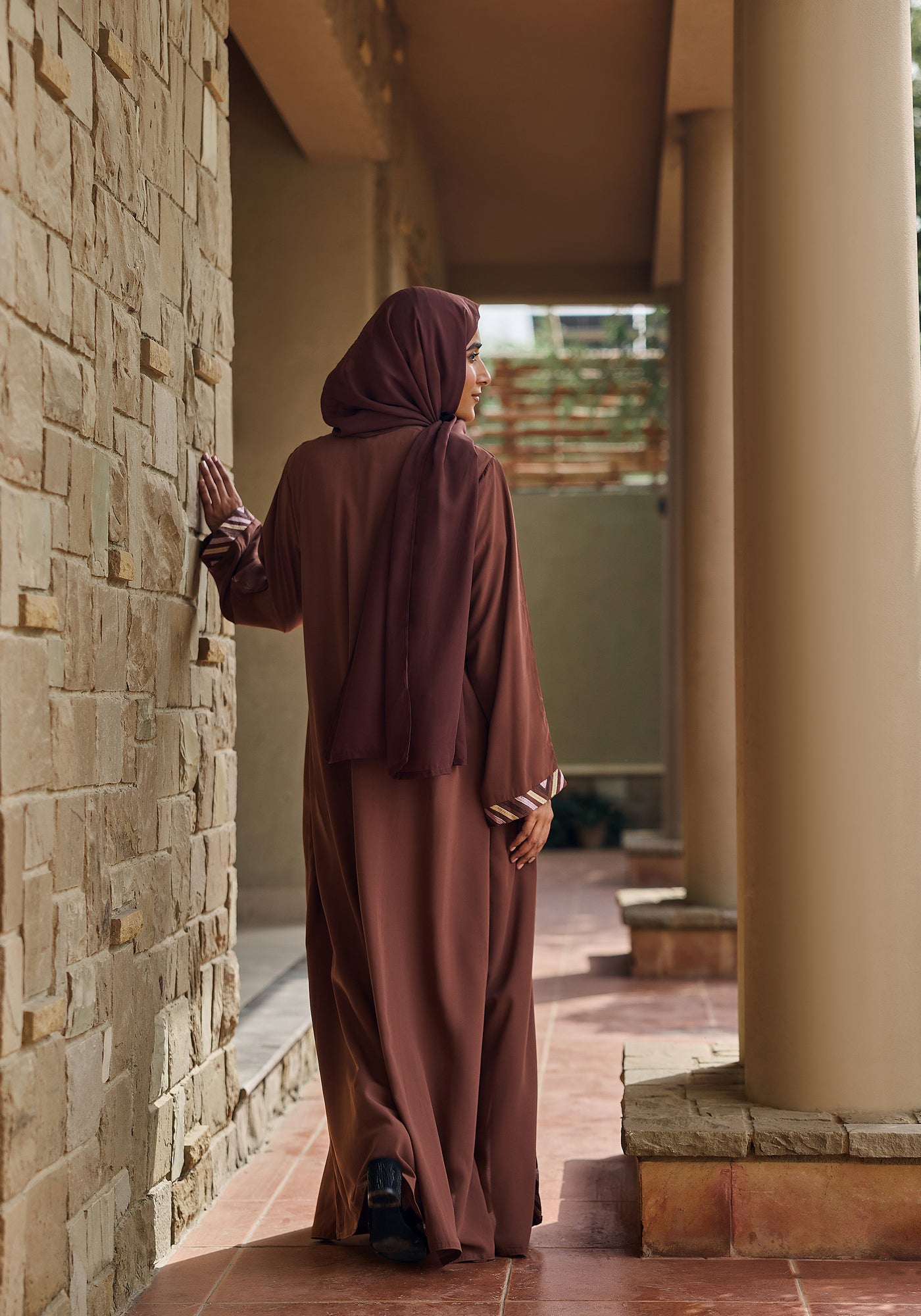 Brown Embroidery with Inner Abaya