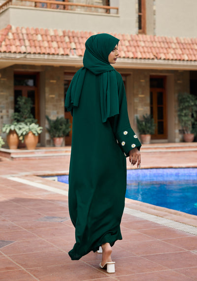 Green Floral Embroidery Abaya