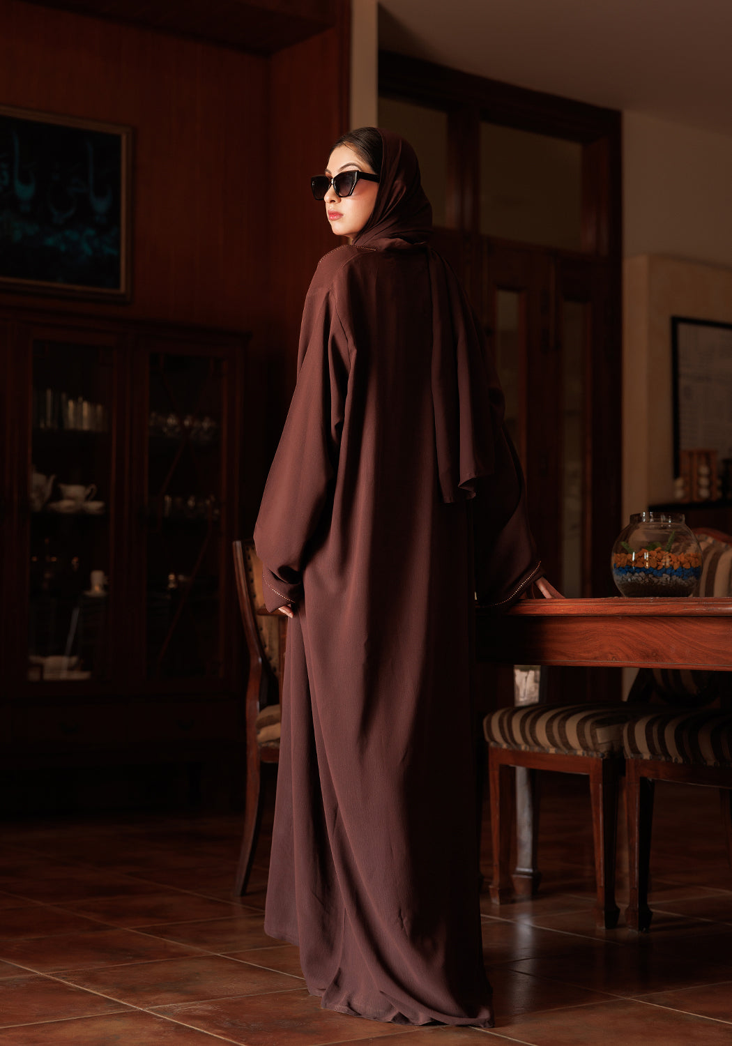 Dark Brown Pintix Stone Abaya