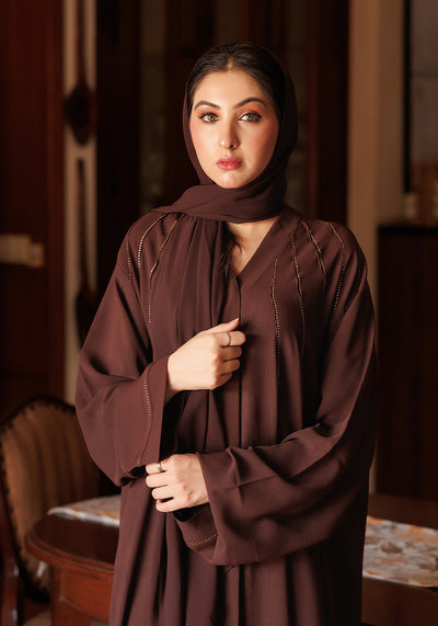 Dark Brown Pintix Stone Abaya