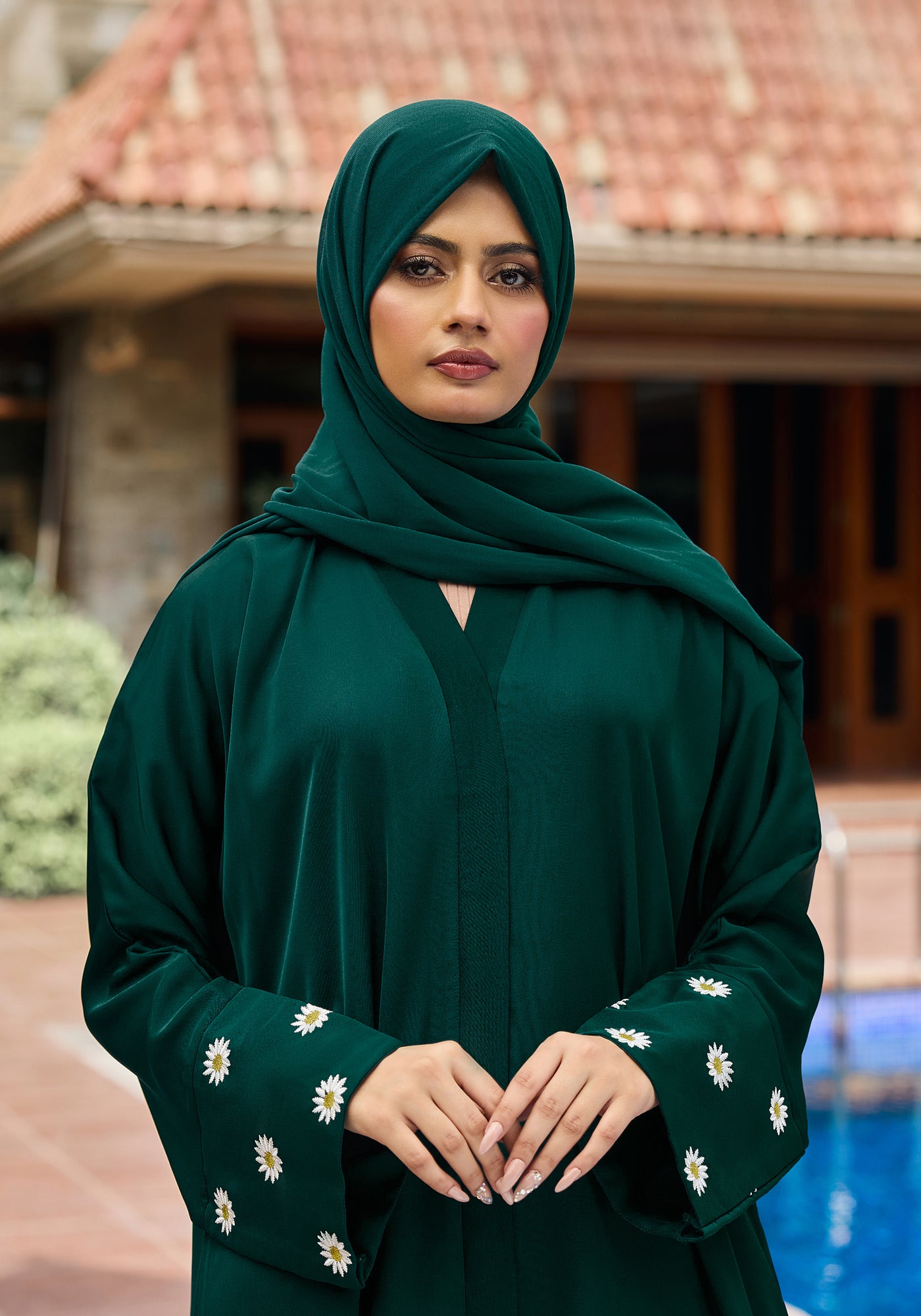 Green Floral Embroidery Abaya