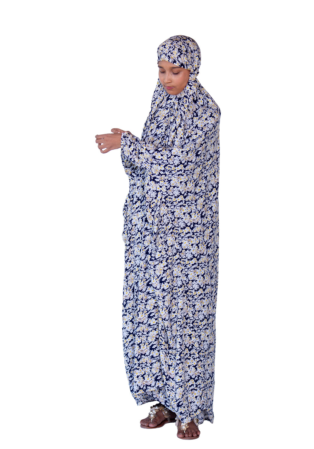 Printed Namaz Chadar - Navy Blue Jasmine Flower
