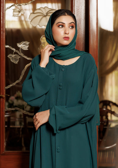 Green Fancy Button Abaya