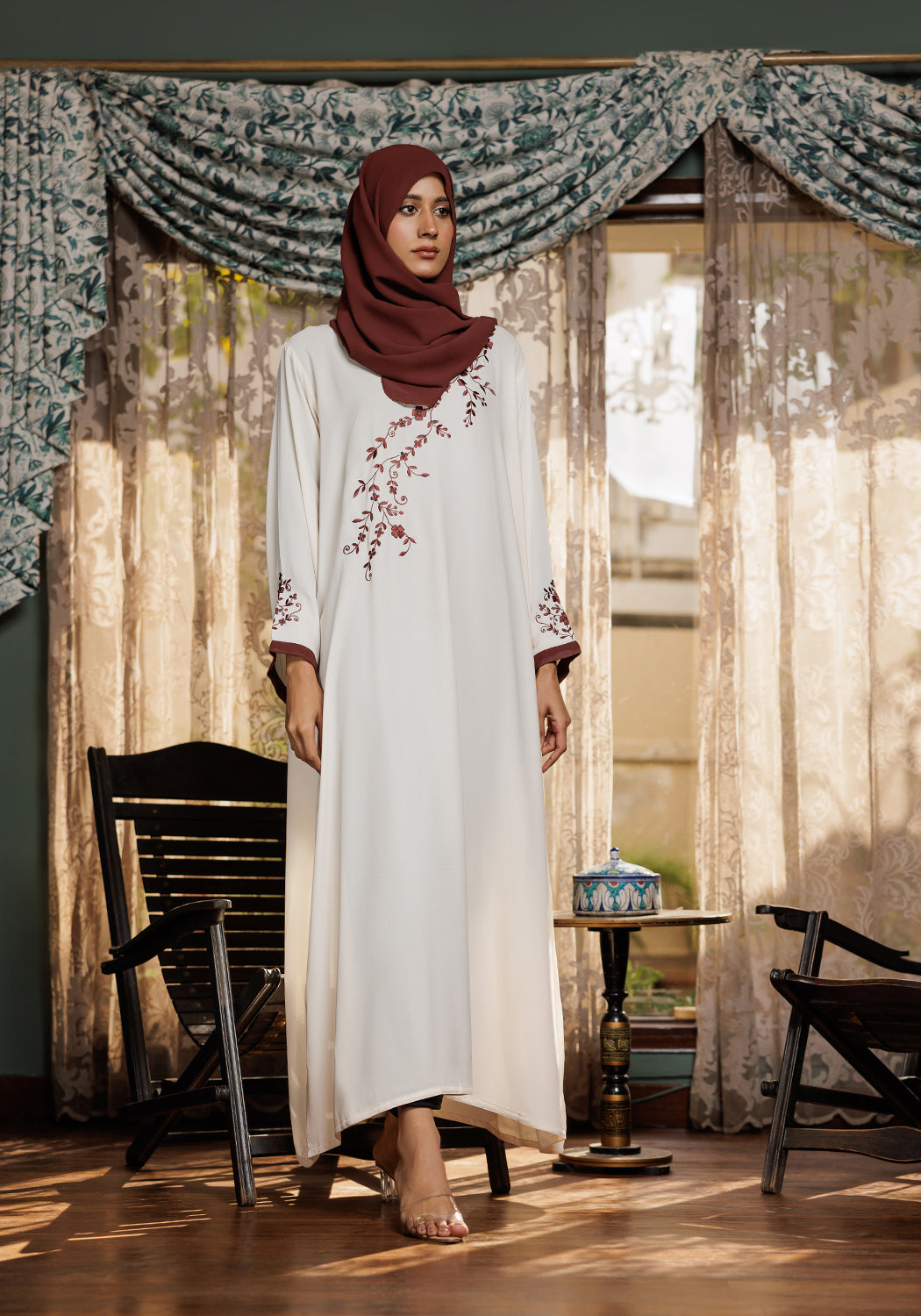 Cream Embroidery Abaya | Zoe