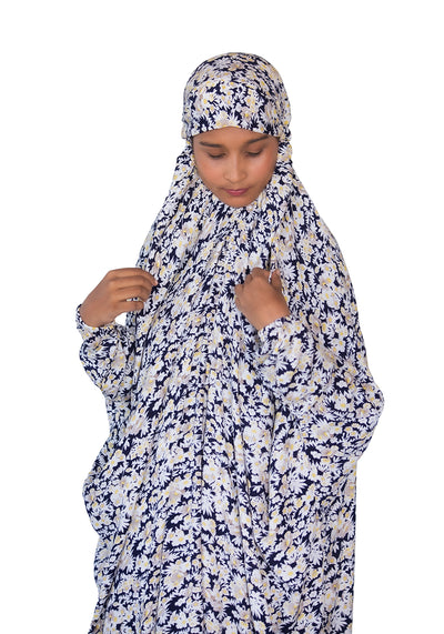 Printed Namaz Chadar - Navy Blue Jasmine Flower