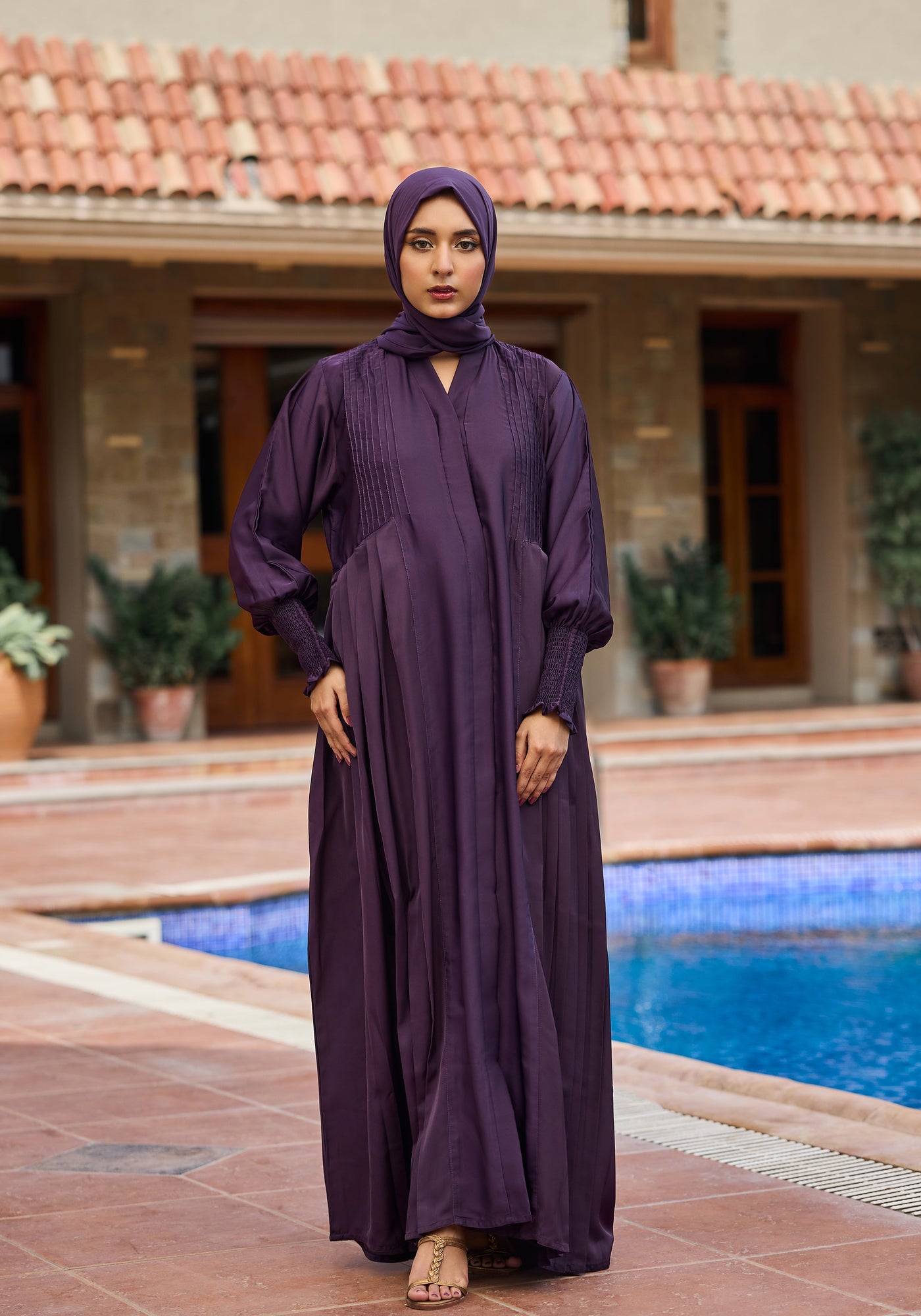 Purple Pleated Abaya