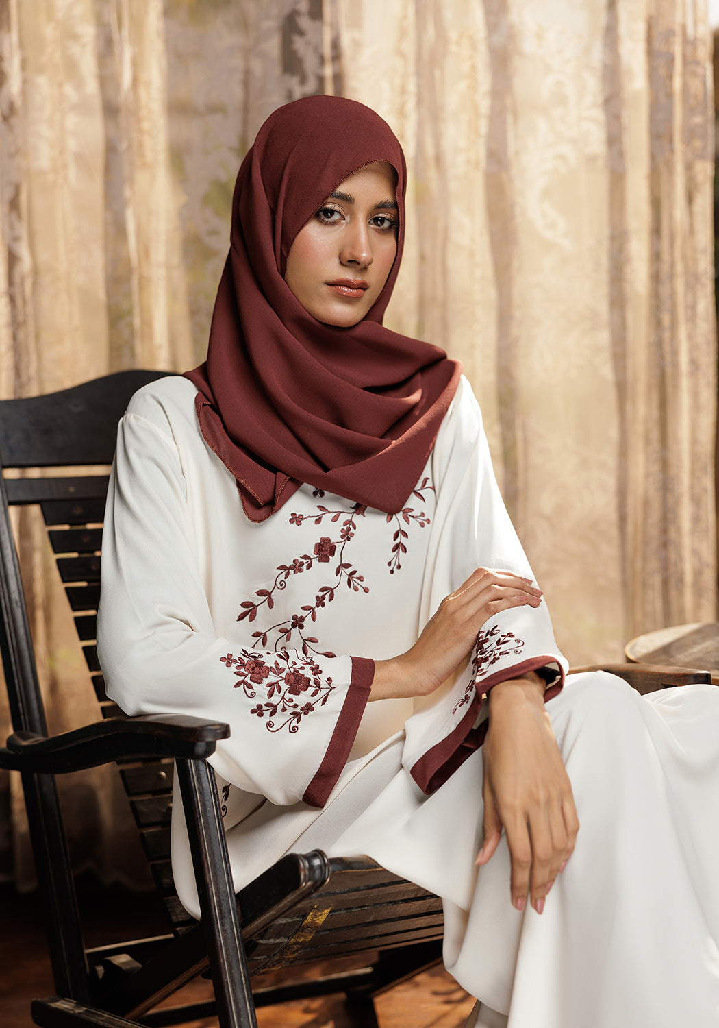 Cream Embroidery Abaya | Zoe