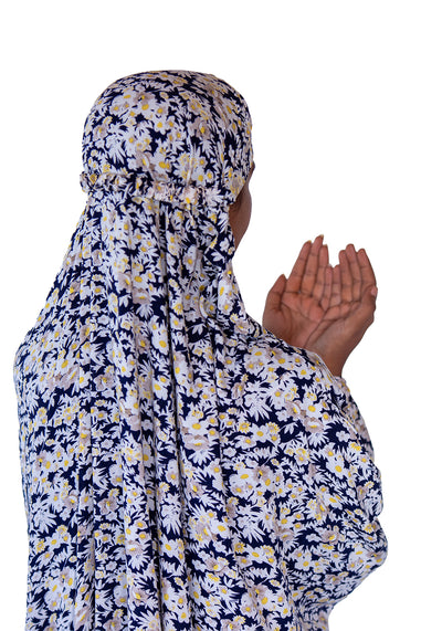 Printed Namaz Chadar - Navy Blue Jasmine Flower