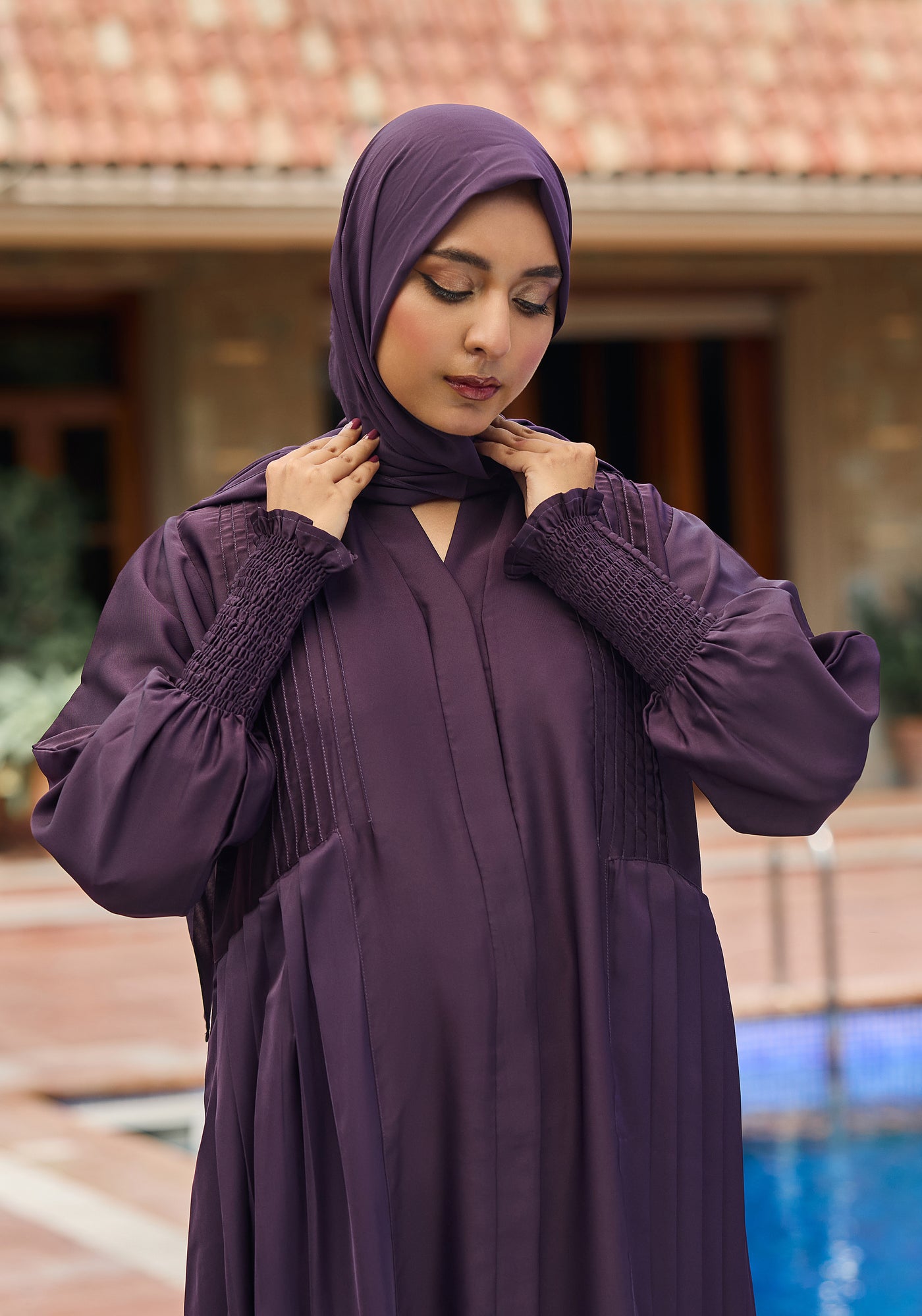 Purple Pleated Abaya