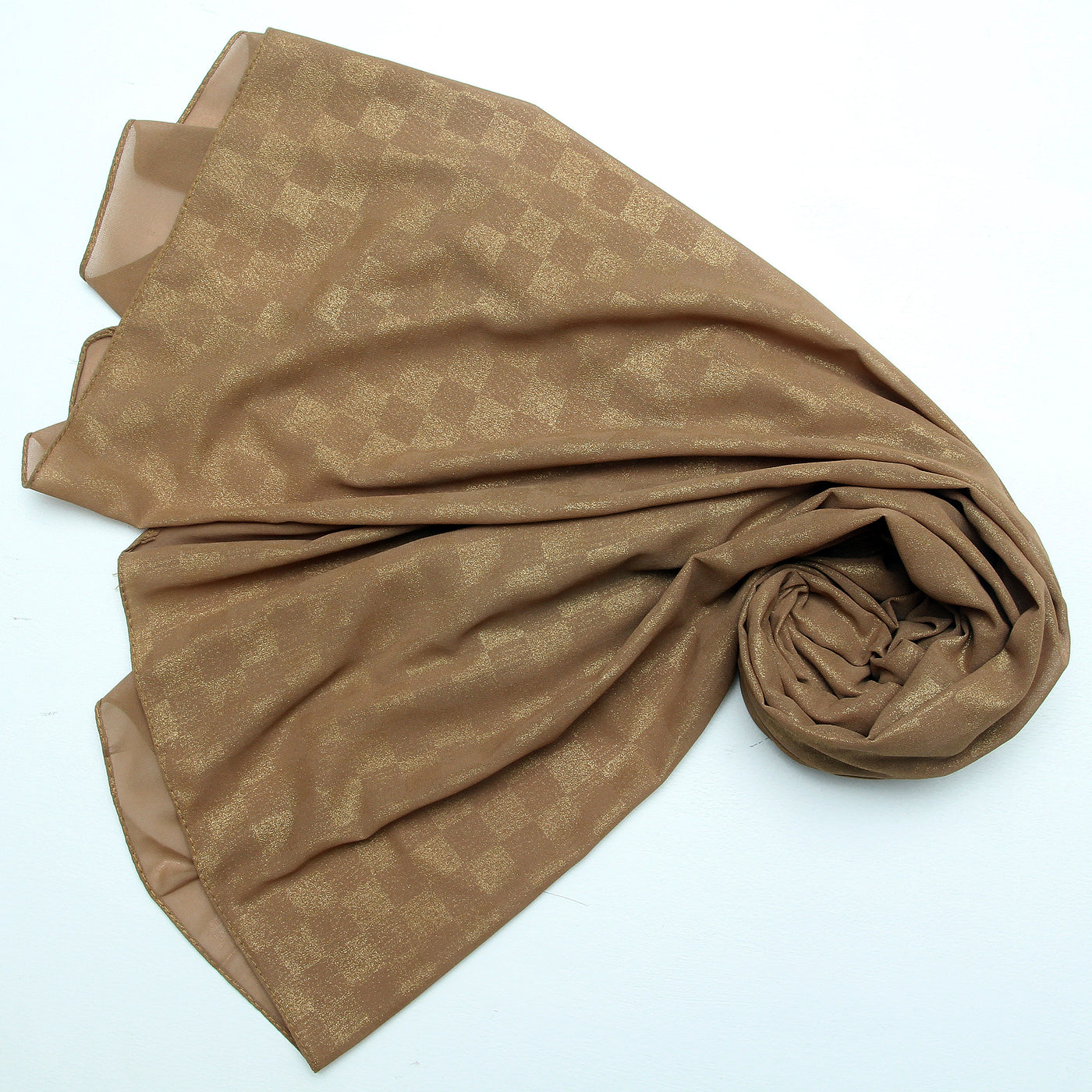 Chiffon Check Foil-Camel