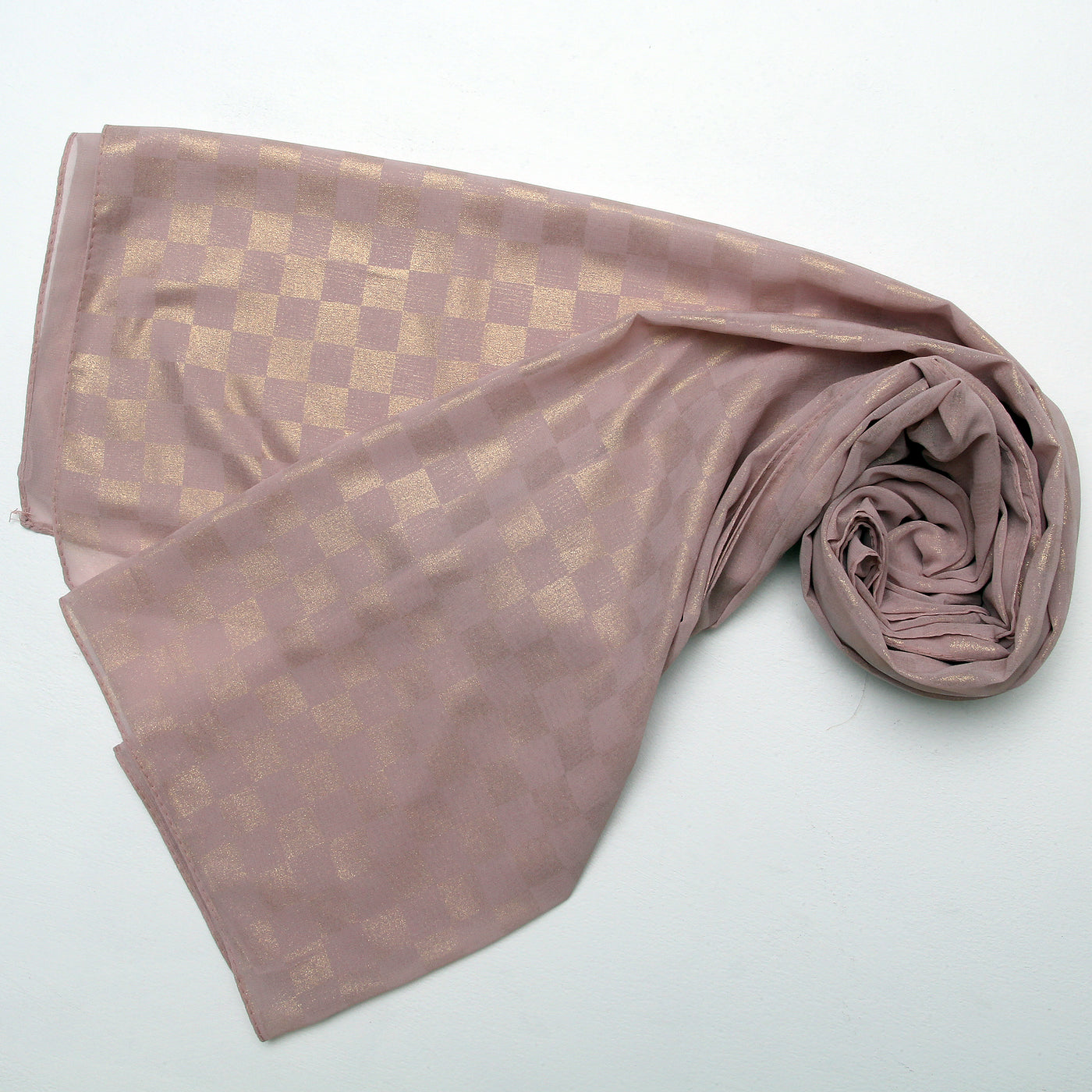 Chiffon Check Foil-Tea Pink