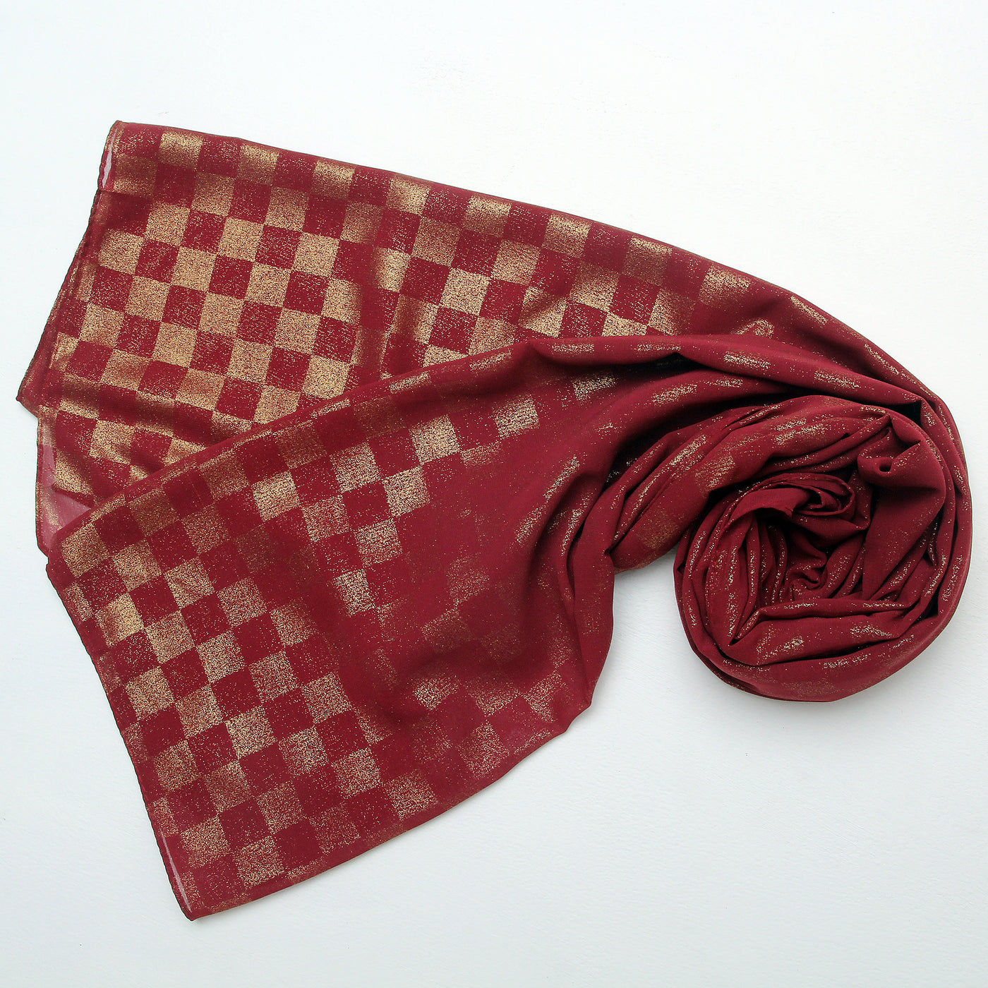 Chiffon Check Foil-Maroon