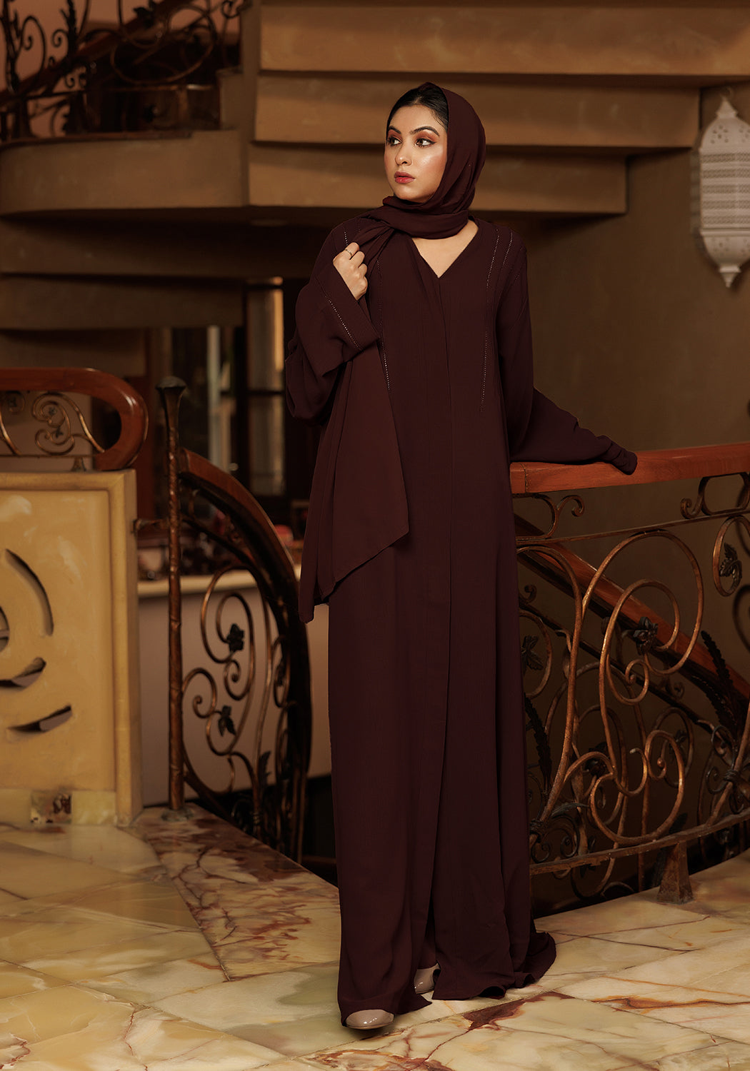 Dark Brown Cafifa Style Abaya