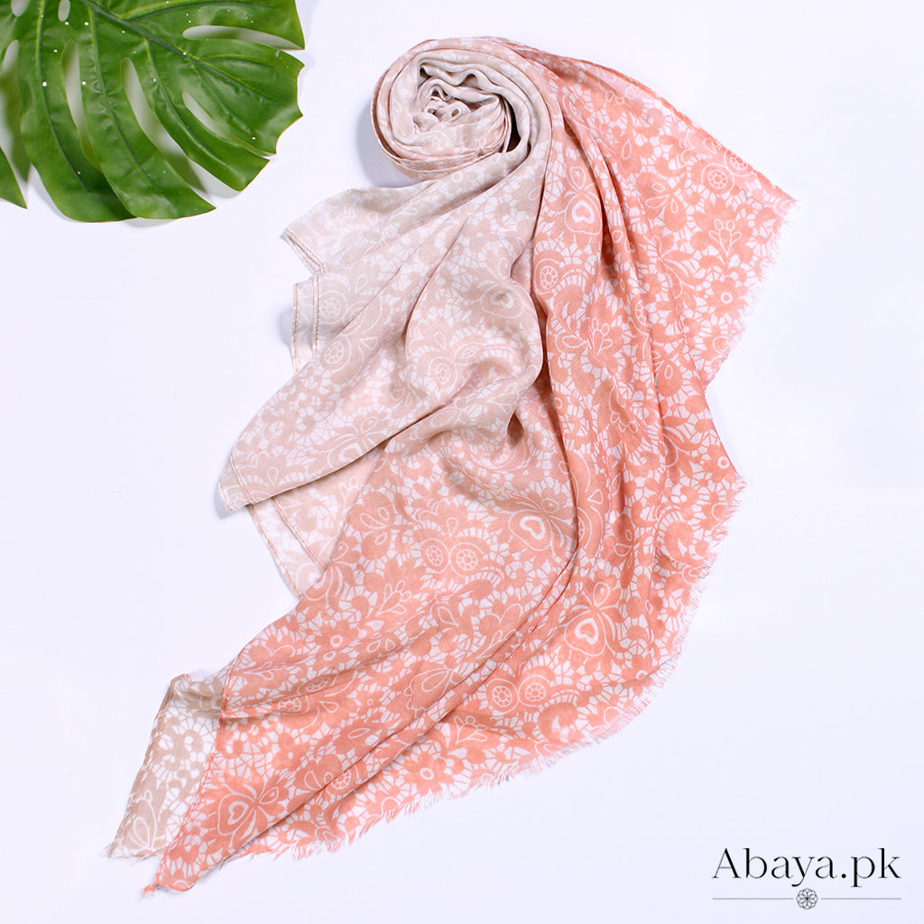 Lawn Printed Hijab Peach and Fawn