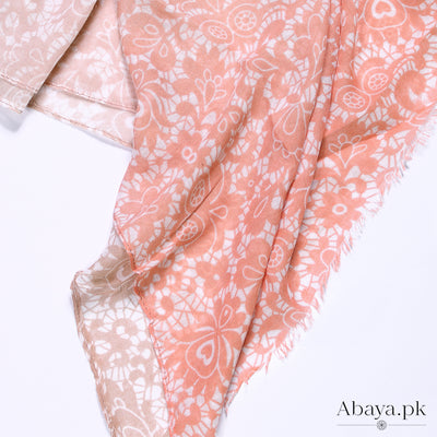 Lawn Printed Hijab Peach and Fawn