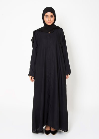 Black Basic Front-Open Abaya
