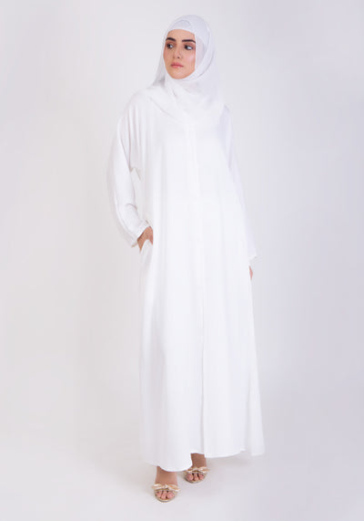 White Basic Front-Open Abaya - Abaya.pk