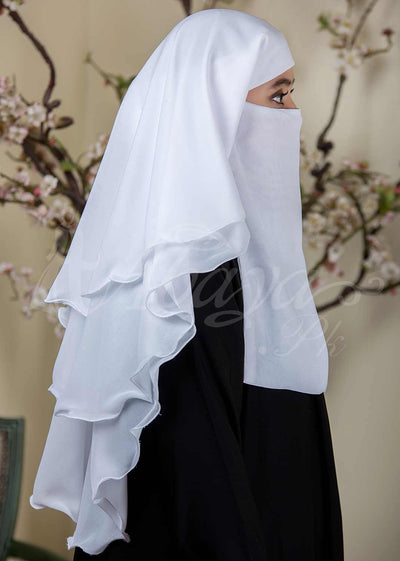 White Three Layered Niqab - Abaya.pk