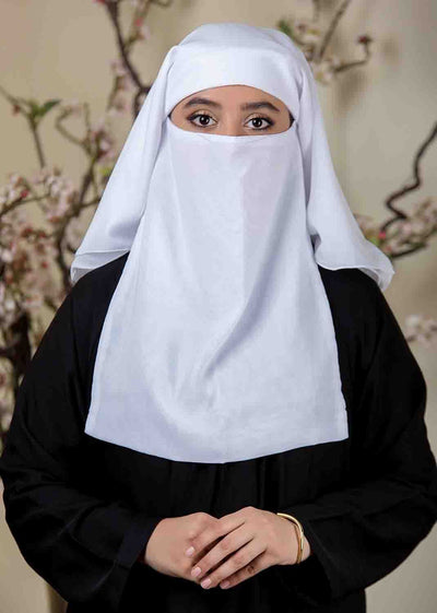 White Three Layered Niqab - Abaya.pk
